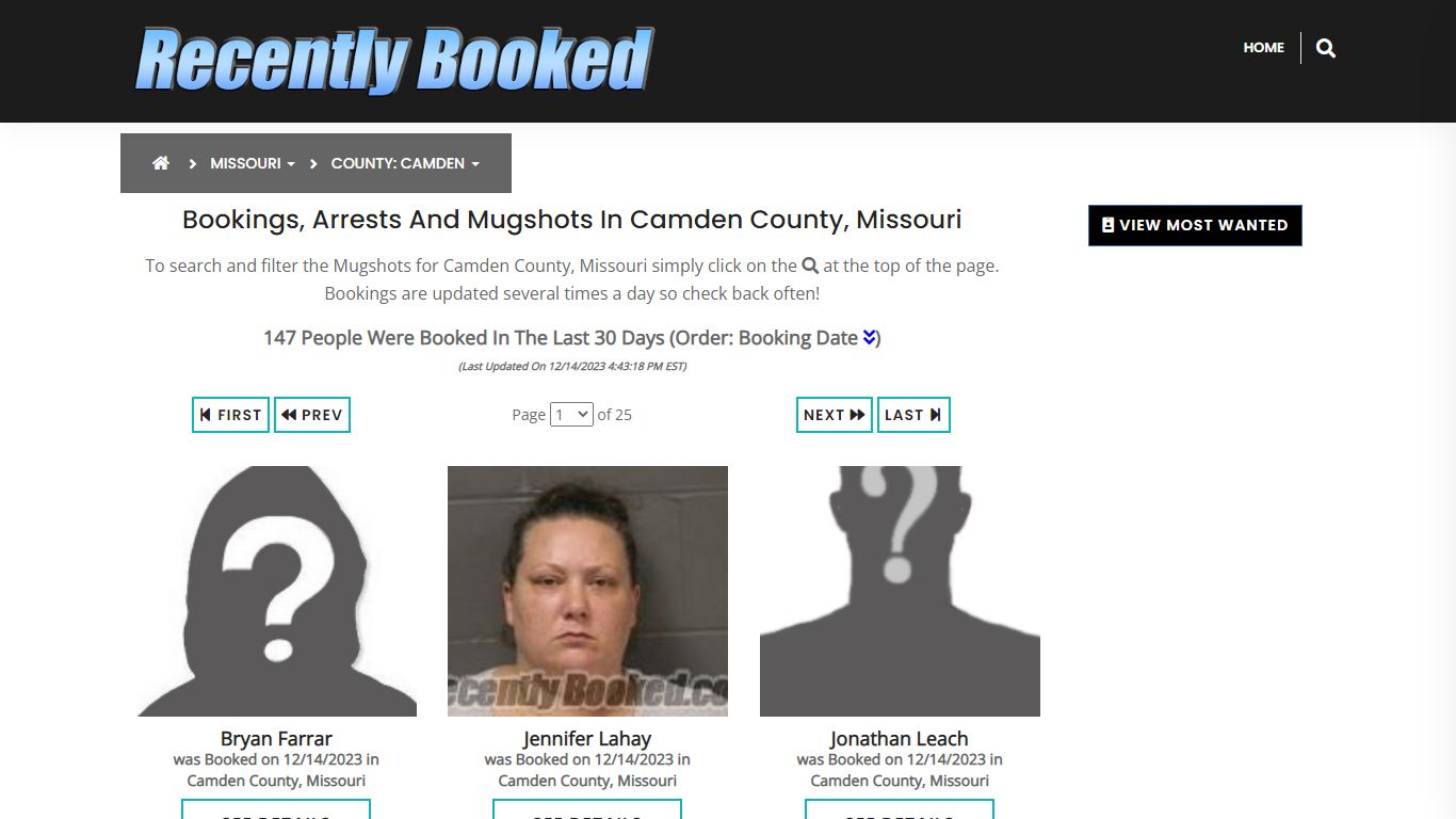 Bookings, Arrests and Mugshots in Camden County, Missouri - Recently Booked